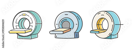 Set of three medical CT scanner icons for MRI and diagnostic imaging.
