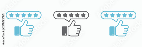 Five Star Rating Icon Customer Review Feedback Thumbs Up Satisfaction Quality Service Approval Badge Evaluation Score Vector Illustration Set