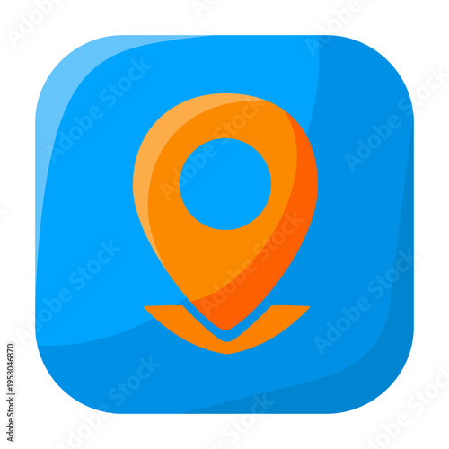 Blue icon with orange map pin, ideal for symbolizing location, navigation, travel destinations, and global positioning in modern digital interfaces and mobile applications