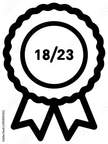 Simple black line icon of a new credit inquiry badge with 1823 text