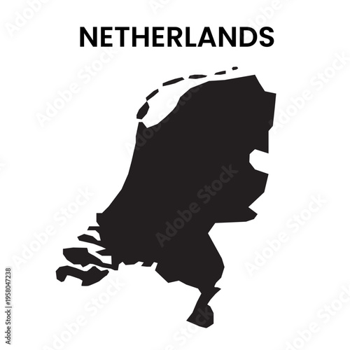 Netherlands Country Silhouette Map Simple Vector Illustration