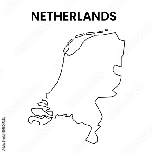 Netherlands Country Outline Map Simple Border Vector Illustration
