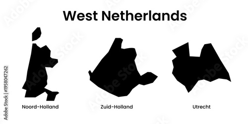 West Netherlands Regions Silhouette Map Vector Illustration
