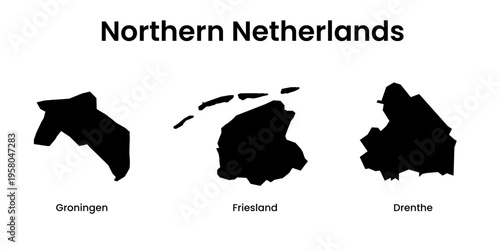 Northern Netherlands Regions Silhouette Map Vector Illustration