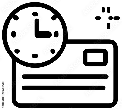 Line art icon of overdue payment symbol with clock on document representing late fee or deadline