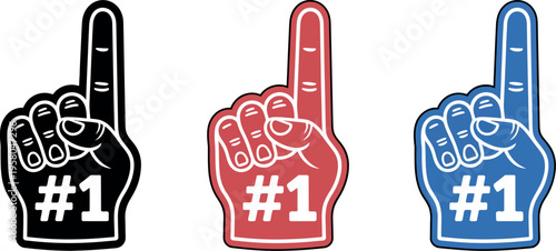 Foam finger hand icon with number one gesture representing fan support, cheering, sports competition and team spirit illustration