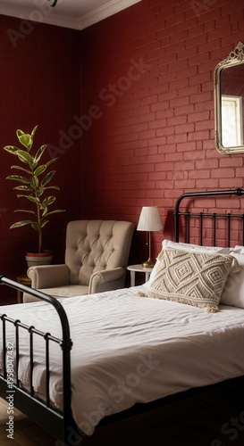 Cozy Bedroom With Brick Wall And Elegant Furniture