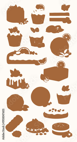 A delightful collection of silhouetted baked goods, showcasing an appetizing array of sweet treats and pastries perfect for any dessert lover's indulgence