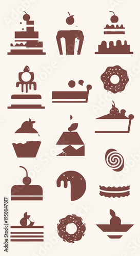 An inviting array of delectable baked goods and sweet dessert icons, perfect for culinary projects and digital representations of confectionery