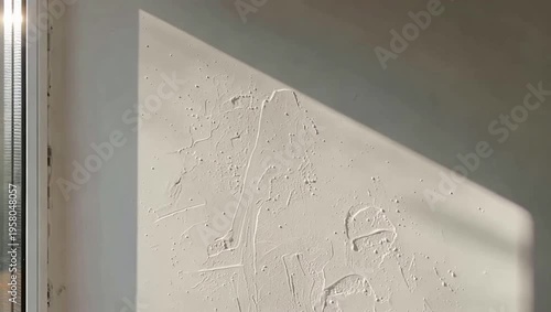 Close-up of textured wall with natural light casting a shadow.