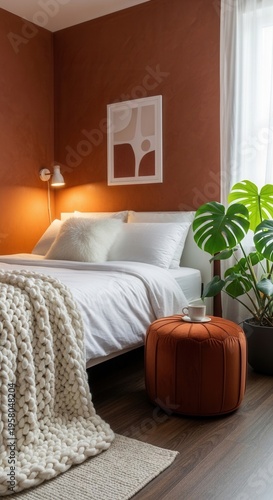 Cozy Bohemian Bedroom Retreat With Warm Earth Tones And Lush Greenery