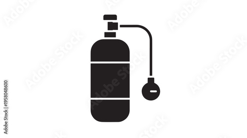 Cylinder black icon with a flexible tube and a round gauge, representing compressed gas or scuba tank for diving.