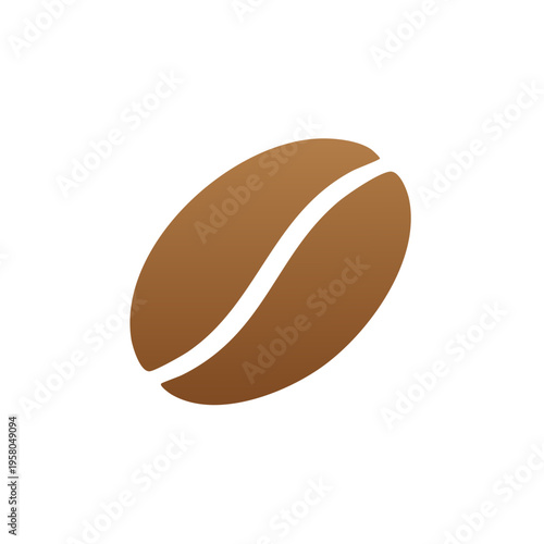 Single Brown Coffee Bean with a Subtle Gradient and Center Crease on a Light Gray Background