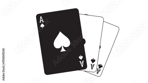 Playing cards ace spades icons with spades and clubs suits and a ghosted ace of hearts card for gaming
