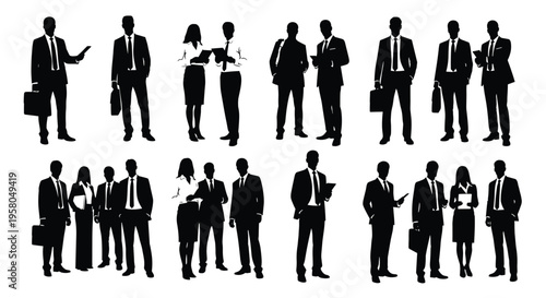 Silhouettes of business people standing.