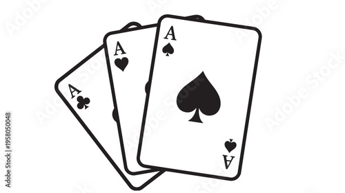 Aces playing cards with spade, heart, and club symbols presented in a scattered arrangement on a white background.