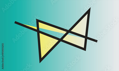 described showcases a geometric composition featuring two intersecting triangles, one in a vibrant yellow and the other in a softer light yellow or cream color. The intersection of these triangles 
