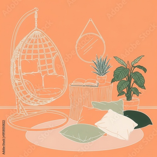 Cozy Boho Interior Design With Hanging Chair And Plants For Relaxation