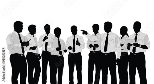 Silhouettes of businessmen in ties standing.