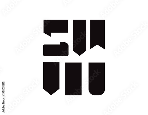 Group of black ribbon shapes and vertical tags for design elements, stylized icons