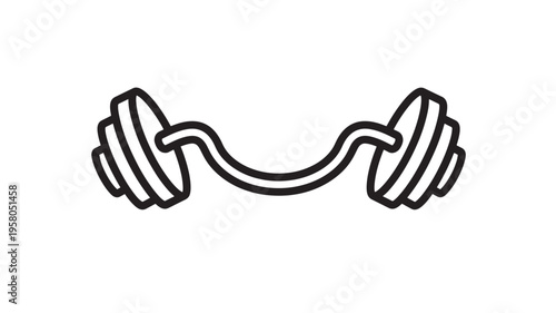 Barbell exercise equipment with curved bar and weight plates, illustrated in a simple black outline style for fitness and gym activities.