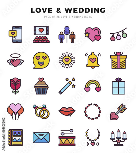 Love & Wedding web icons in Lineal Color style.