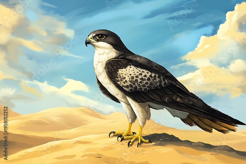 falconry falcon in desert skies used in