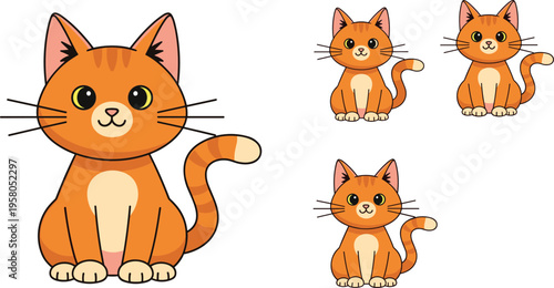 Cute Cartoon Ginger Cat in Various Poses in Fun Playful Style