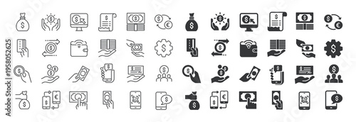 Money thin line and solid icon set. Multi series icon collection. Web minimal icons