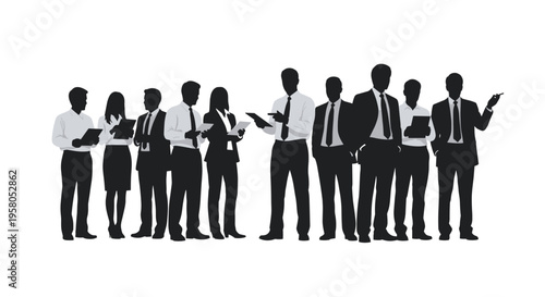 Silhouettes of business people standing together.