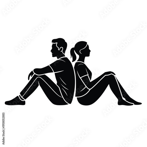 A man and woman sitting back to back in silence