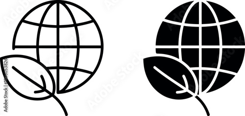 Environment icon set on white background representing eco sustainability, green energy, nature protection and web design illustration