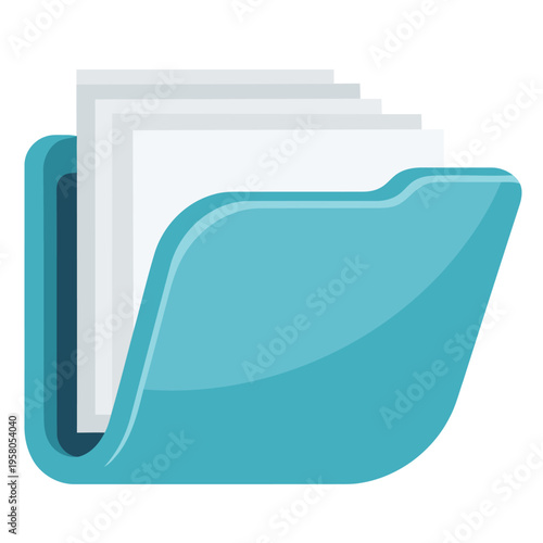 Modern teal folder icon with multiple documents, symbolizing efficient digital data storage, file management, and organized office productivity solutions