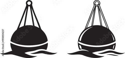 Set of 2 black and white vector buoy icons for marine navigation and warning symbols