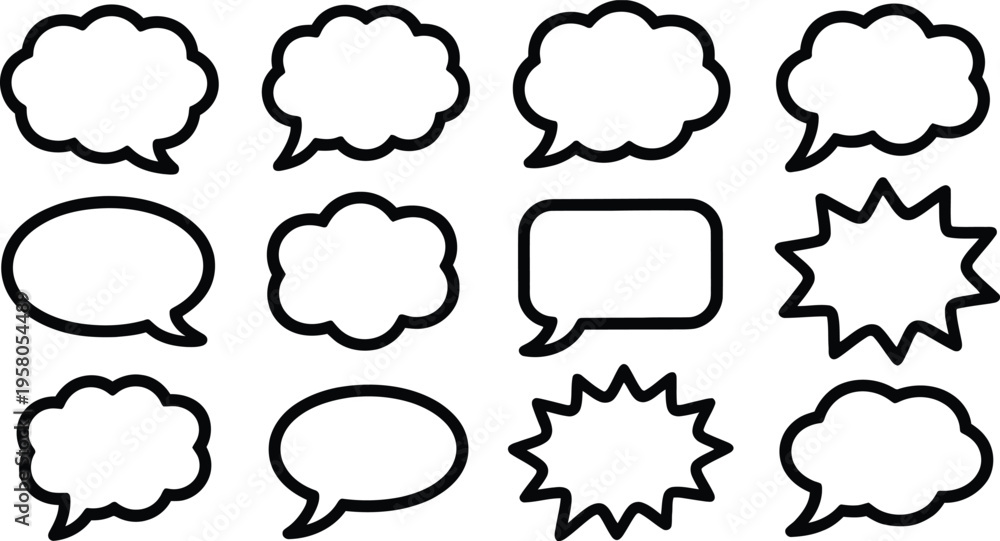 Fototapeta premium Black and white speech bubbles on white background for dialogue and communication design