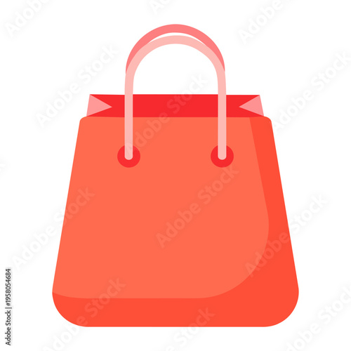 Simple yet vibrant red shopping bag icon rendered in a clean flat design, ideal for digital commerce, online retail promotions, consumer purchases, and sale events across various platforms