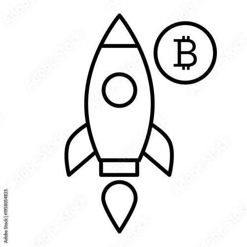 bitcoin rocket line icon with editable stroke
