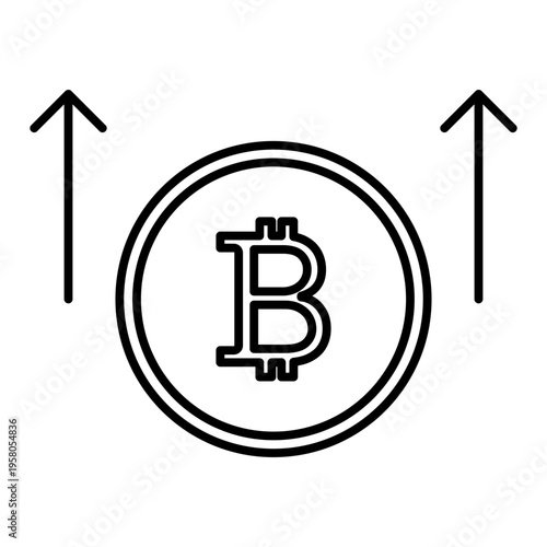 bitcoin with increase arrows line icon with editable stroke