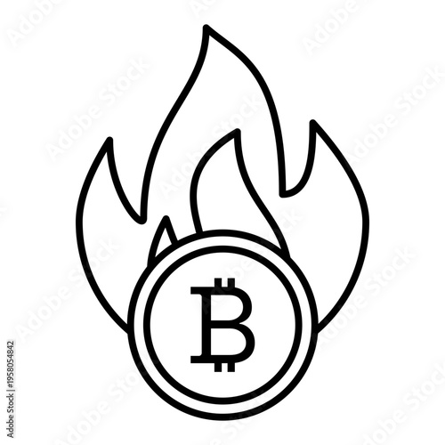 bitcoin with flame line icon with editable stroke