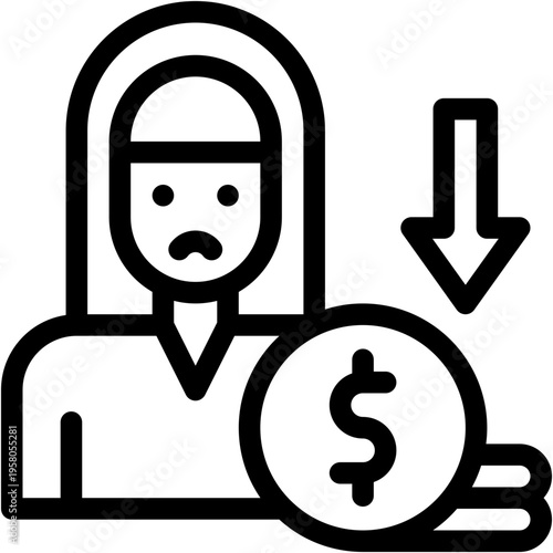 Vector Icon Expense, Economic Crises, Crises, Down, Dollar, Business and Finance