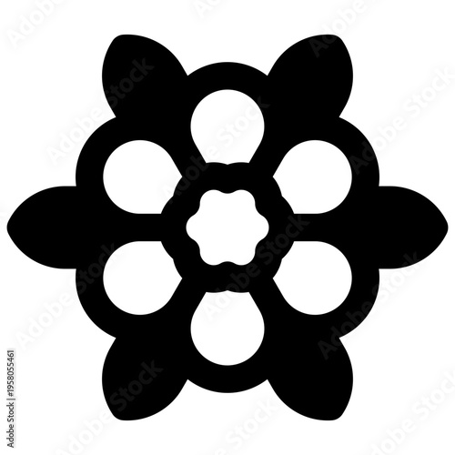 Winter aconite. Outlined stroke vector icon with black-filled details.