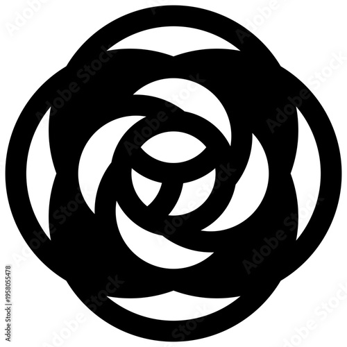 Peony. Outlined stroke vector icon with black-filled details.
