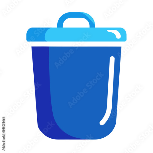 Vibrant blue trash can icon, symbolizing digital cleanup and waste management, a clean vector graphic for deletion and recycling concepts, perfect for user interface designs and removal functions