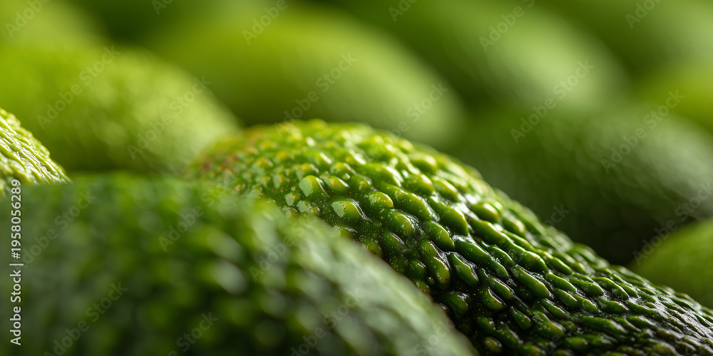 Obraz premium Fresh avocados close up ready to be eaten. The skin of the avocados is rough and has green color, it shows delicious and appetizing fruits 
