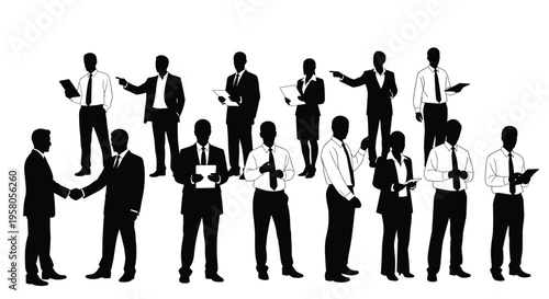 Businessmen in various professional poses.