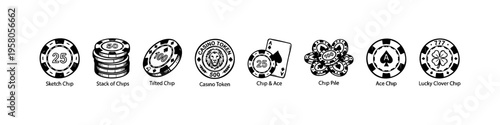 Minimal casino chip icons: values 10–1000, star, laurel, and WIN. Perfect for gambling, betting, and casino visuals.