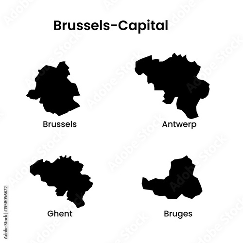 Brussels Capital Region Cities Map Belgium Silhouette Vector Set