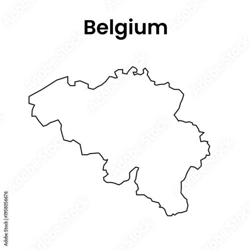 Belgium Country Outline Map Simple Border Vector Illustration
