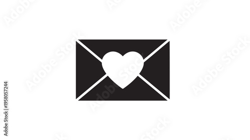 Envelope icon with a heart symbol, representing love messages or romantic communication, in a simple graphic design.