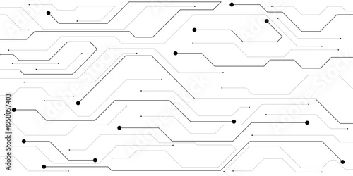 Abstract circuit board pattern vector background with connected lines and dots for technology design.